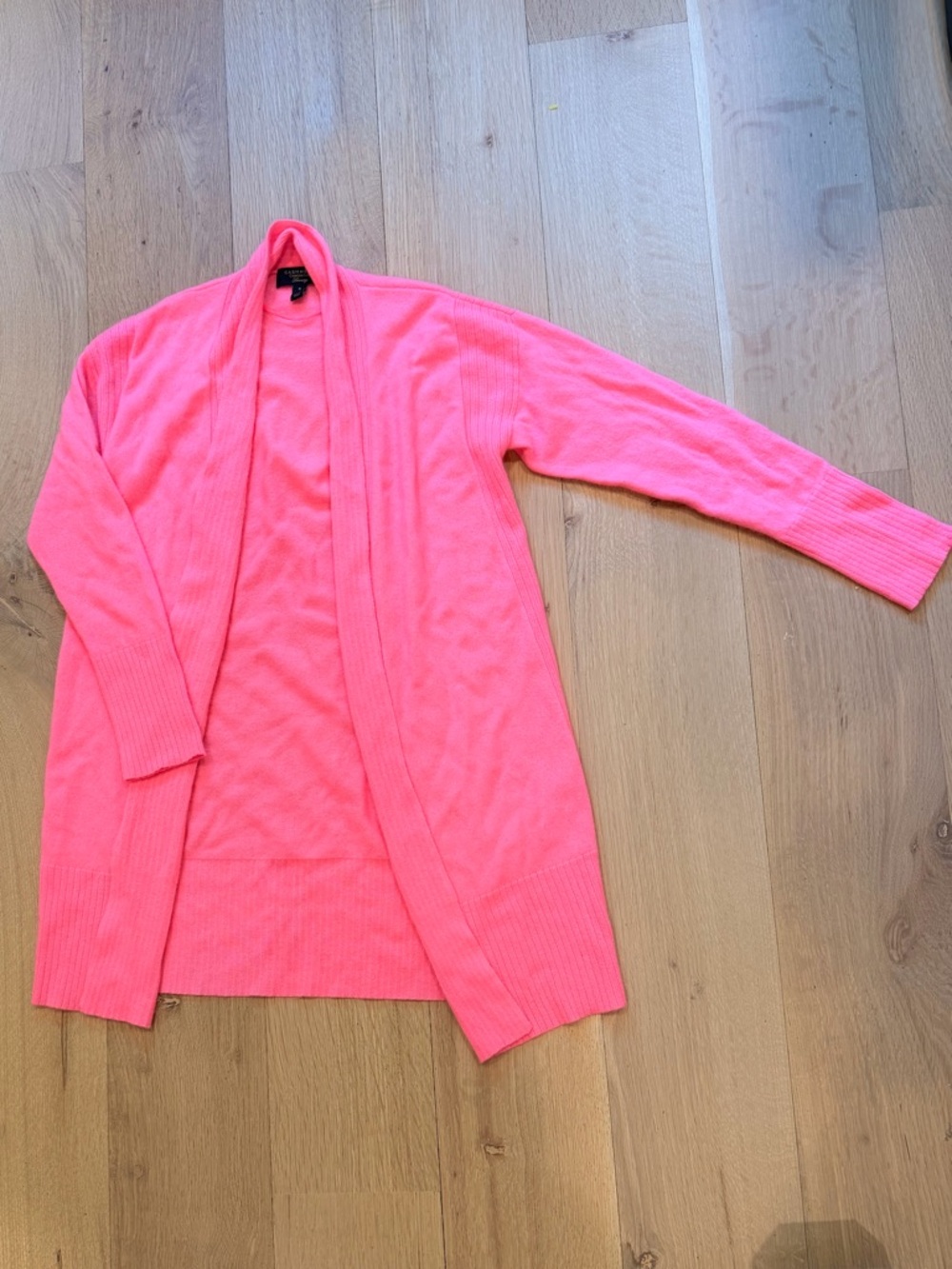 Charter Club Luxury 100% Cashmere Open Front Cardigan Sweater Neon Pink Medium